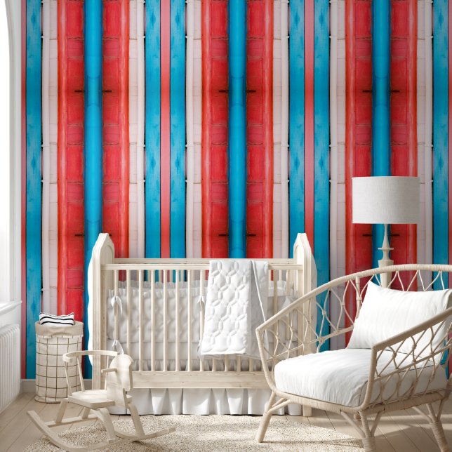 Vibrant red, blue and pink stripes XL-size pattern Wallpaper (Kids)
