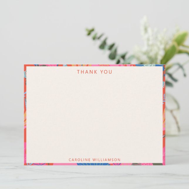Vibrant Red Boho Floral Personalised Stationery  Thank You Card (Standing Front)