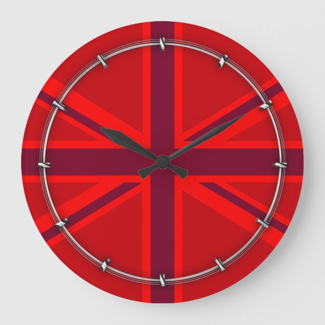 Vibrant Red British Union Jack Flag Large Clock (Front)