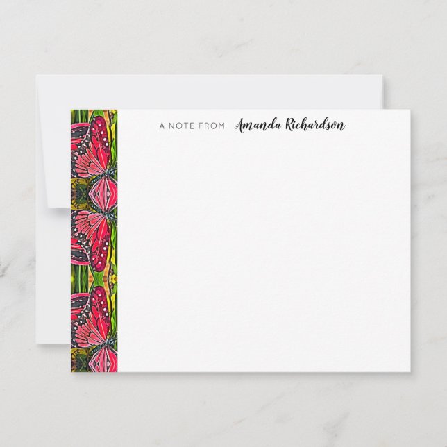 Vibrant Red Butterflies Personalised Note Card (Front)