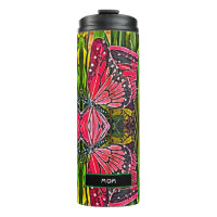Vibrant Red Butterflies Thermal Tumbler