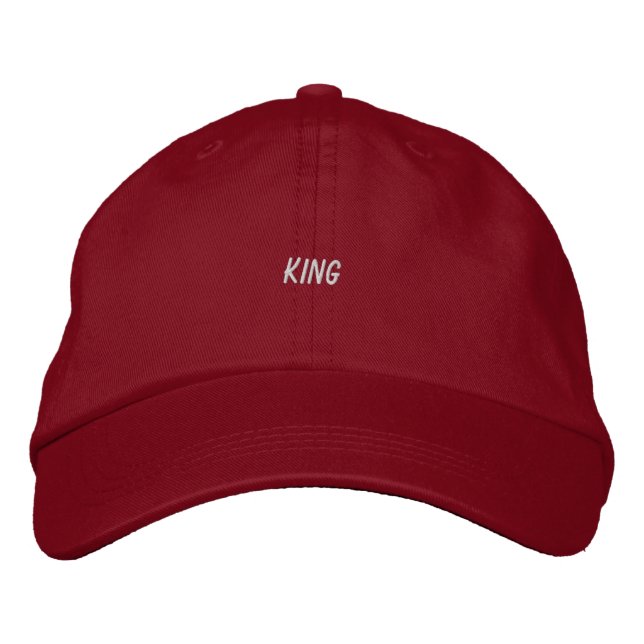 Vibrant Red-cap featuring King Custom Printed Text Embroidered Hat (Front)