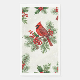Vibrant Red Cardinal and Berries Napkin