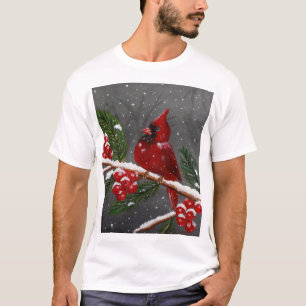 Vibrant Red cardinal hand-painted Tee