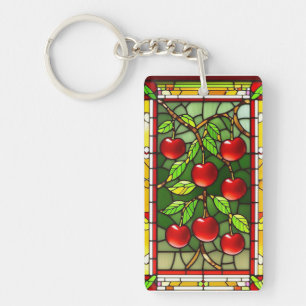 Vibrant Red Cherries with Rich Green Leaves Key Ring
