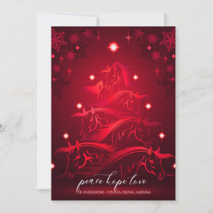 Vibrant Red  Christmas Horses Holiday Card