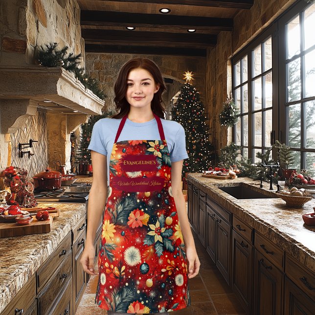 Vibrant Red Christmas with Festive Flowers & Pine Apron (Creator Uploaded)