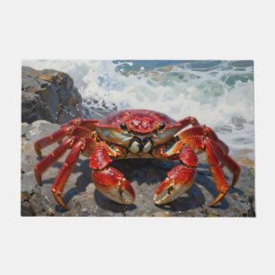 Vibrant Red Crab Ocean Waves Doormat