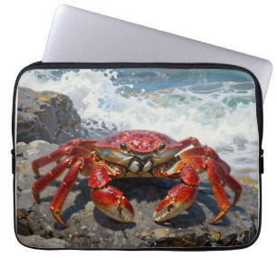 Vibrant Red Crab Ocean Waves Laptop Sleeve