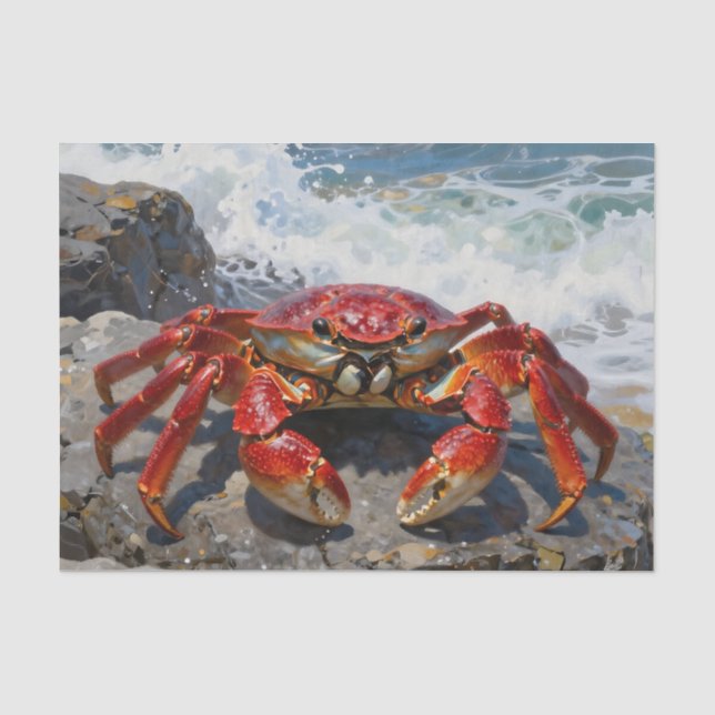 Vibrant Red Crab Ocean Waves Tissue Paper (Front)