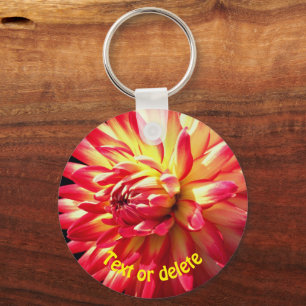 Vibrant Red Dahlia Flower Personalised Key Ring