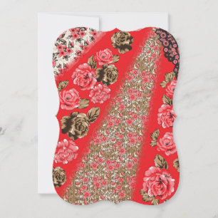 Vibrant red fabric featuring intricate floral and 
