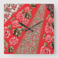 Vibrant red fabric featuring intricate floral and