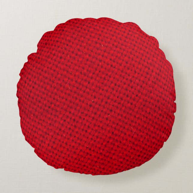 Vibrant Red Fabric Texture Round Cushion (Front)
