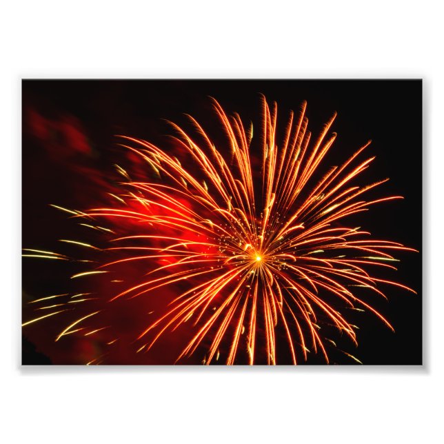 vibrant red fireworks display against black sky photo print (Front)