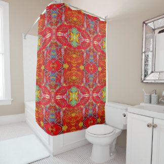 Vibrant red fishing nets L-size pattern Shower Curtain