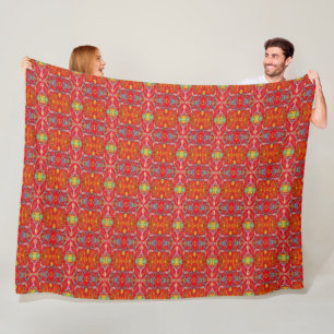 Vibrant red fishing nets pattern fleece blanket