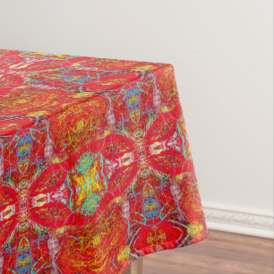 Vibrant red fishing nets pattern tablecloth