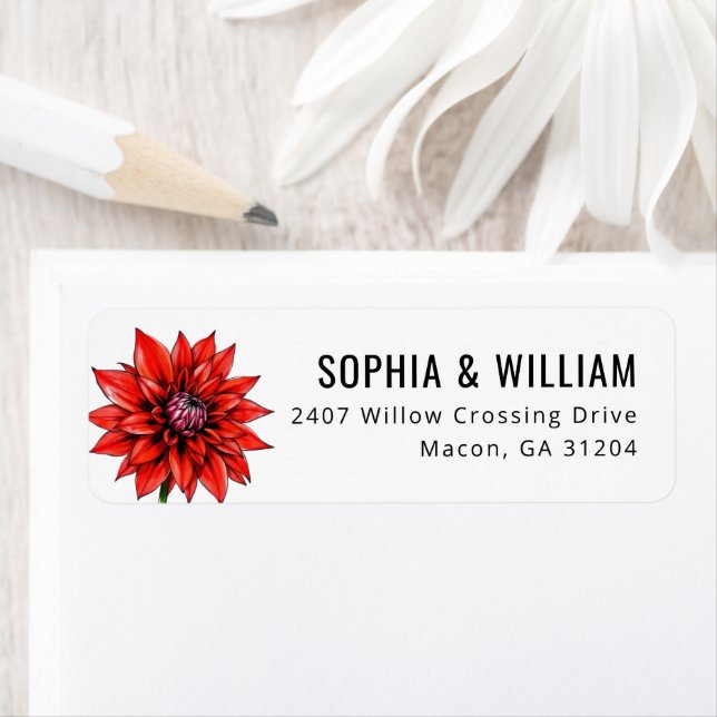 Vibrant Red Floral Illustration Return Address Label (Insitu)