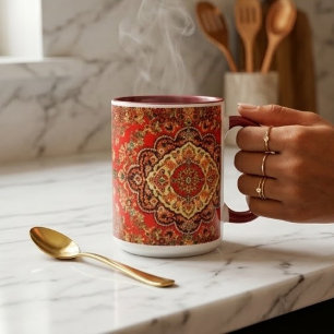 Vibrant Red Floral Medallion Persian Ornate Mug
