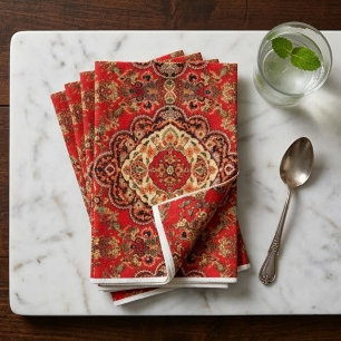 Vibrant Red Floral Medallion Persian Ornate Tablecloth
