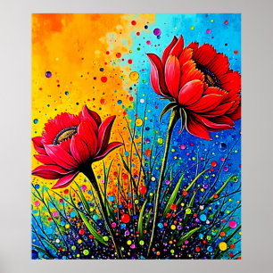 Vibrant Red Flowers Pop Art Print