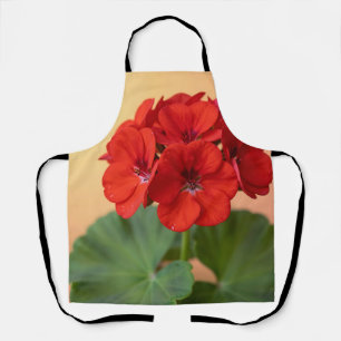 Vibrant Red Geranium Floral Bloom Apron