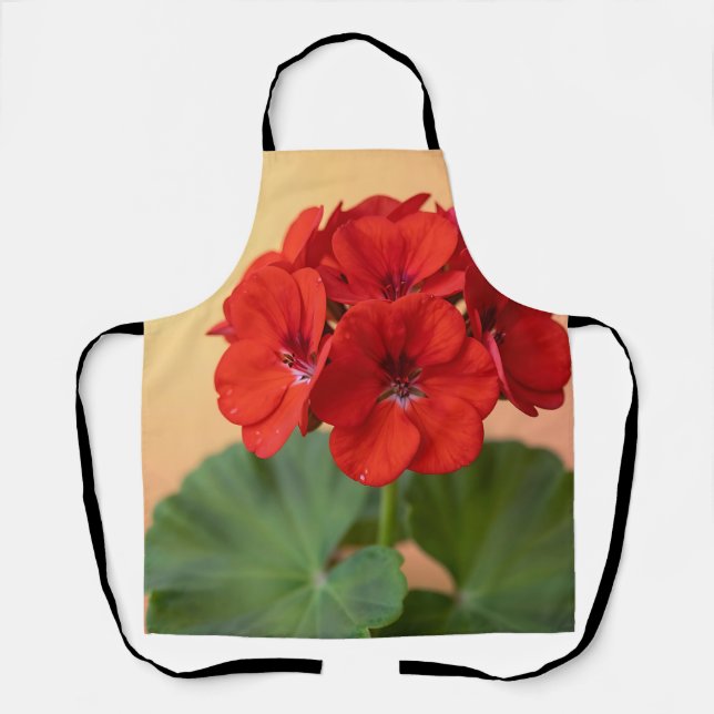 Vibrant Red Geranium Floral Bloom Apron (Front)