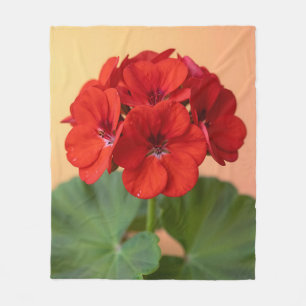 Vibrant Red Geranium Floral Bloom Fleece Blanket