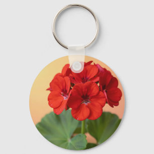 Vibrant Red Geranium Floral Bloom Key Ring