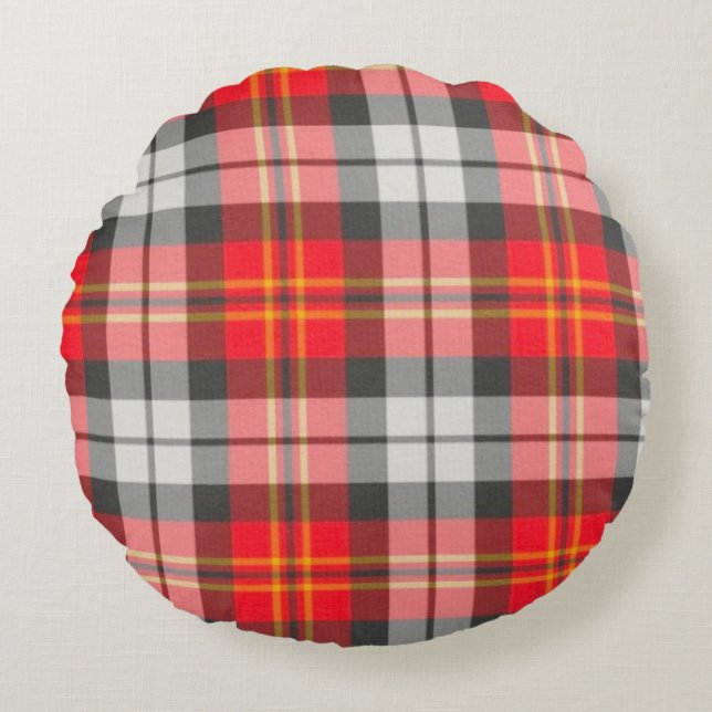 Vibrant Red & Green Tartan Round Cushion - Circ (Front)