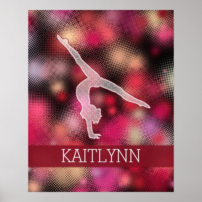 Vibrant Red Halftone Gymnastics w/ Monogram Poster (Front)