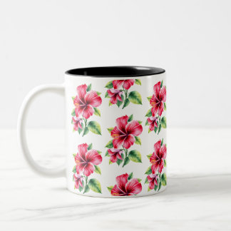 vibrant red hibiscus flower Two-Tone coffee mug
