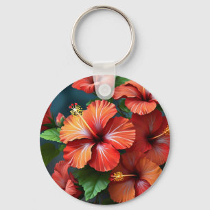 Vibrant Red Hibiscus Flowers-76894 Key Ring