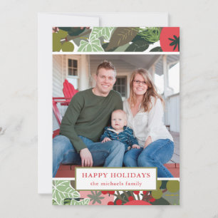Vibrant Red Holiday Botanical Christmas Photo Card