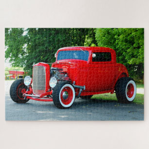 Vibrant Red Hot-Rod car Jigsaw Puzzle