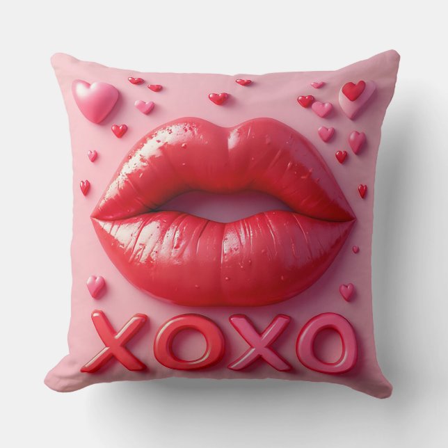 Vibrant Red Lips With XOXO Design Cushion (Front)