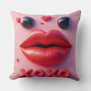 Vibrant Red Lips With XOXO Design Cushion