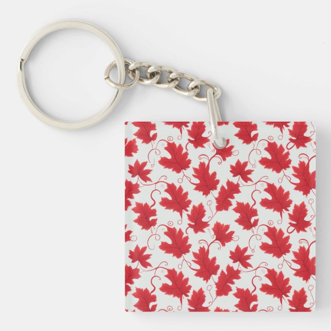 Vibrant Red Maple Leaf Pattern Key Ring (Front)
