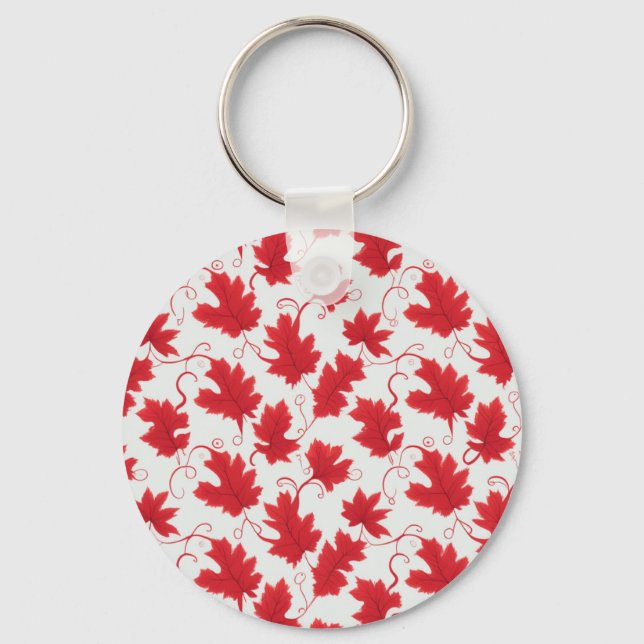 Vibrant Red Maple Leaf Pattern Key Ring (Front)