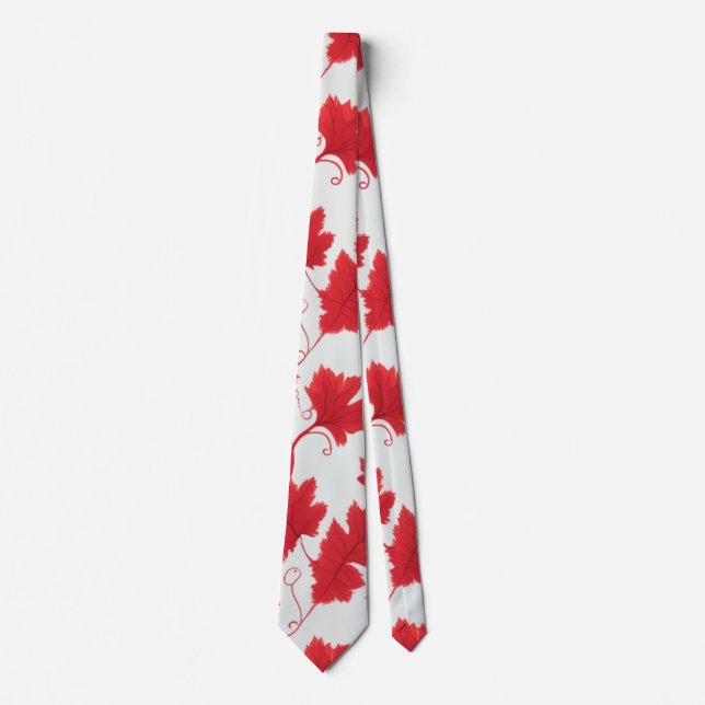 Vibrant Red Maple Leaf Pattern Tie (Front)