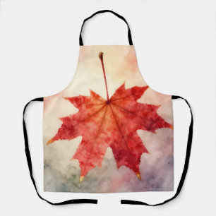 Vibrant Red Maple Leaf Watercolor Apron