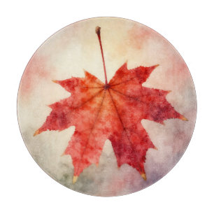 Vibrant Red Maple Leaf Watercolor Cutting Board
