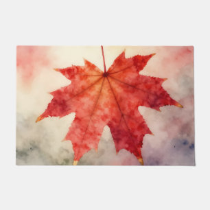 Vibrant Red Maple Leaf Watercolor Doormat