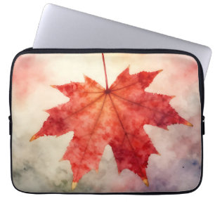 Vibrant Red Maple Leaf Watercolor Laptop Sleeve