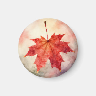 Vibrant Red Maple Leaf Watercolor Magnet