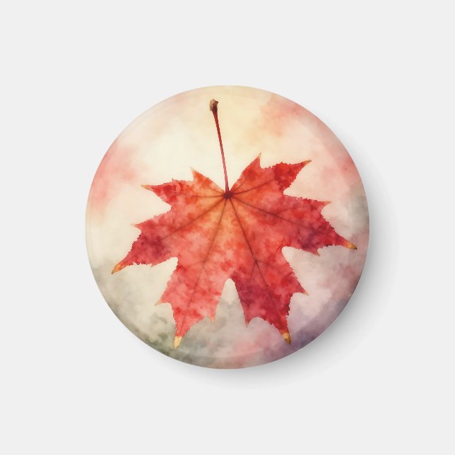 Vibrant Red Maple Leaf Watercolor Magnet (Front)
