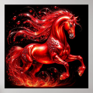 Vibrant Red Mythical Horse with Fiery Mane Poster