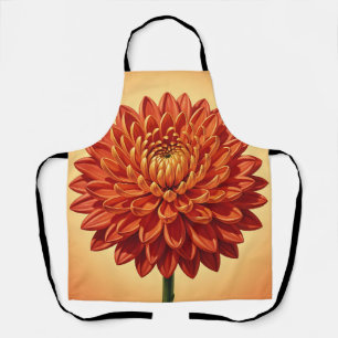 Vibrant Red Orange Chrysanthemum Flower Botanical Apron