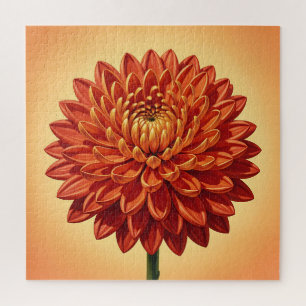 Vibrant Red Orange Chrysanthemum Flower Botanical  Jigsaw Puzzle